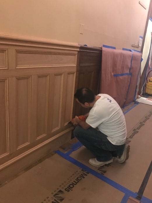 #Mamais workforce installing #custom #wainscoting. What's your next #project? Call us today! http://bit.ly/1gcjWeK